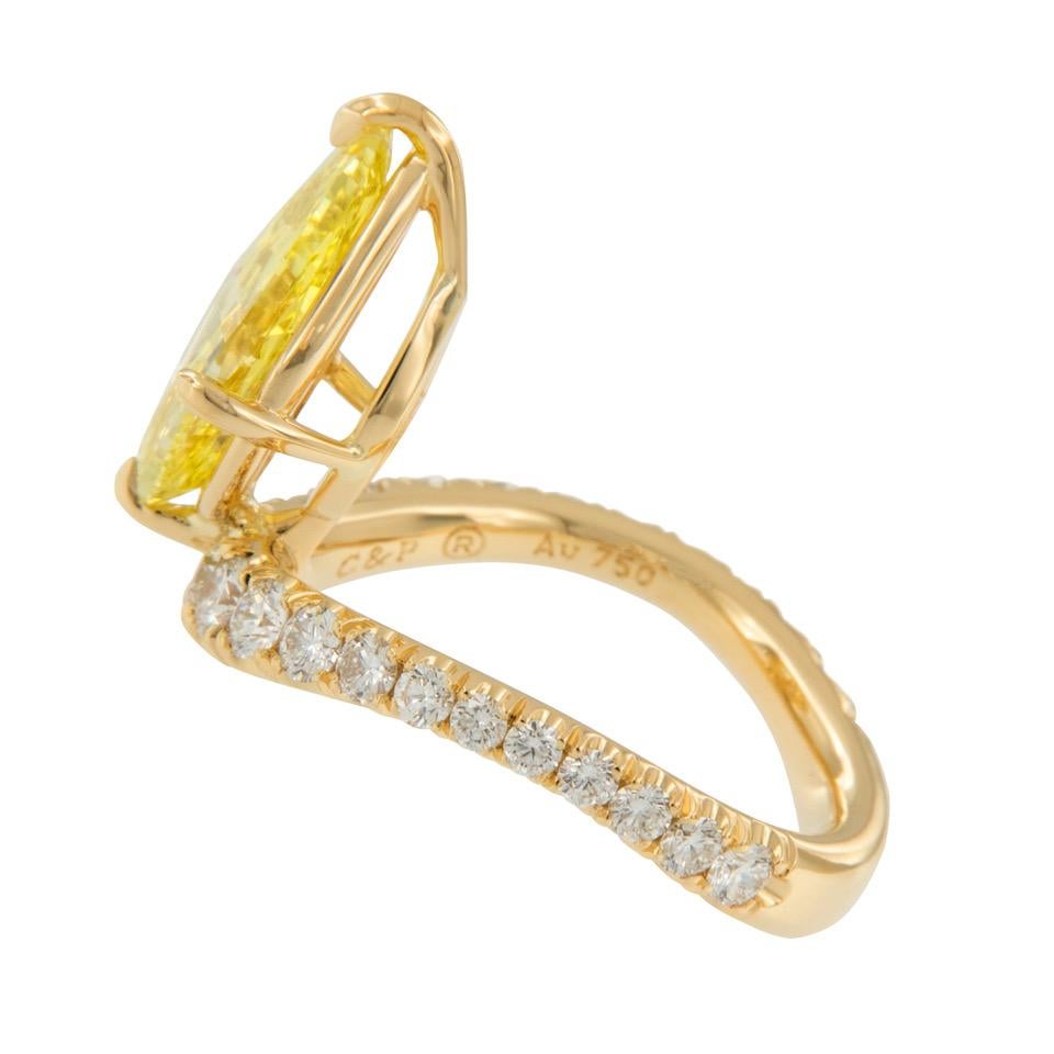 Women's Goshwara Fancy Intense Yellow Diamond Briolette Cut Ring
