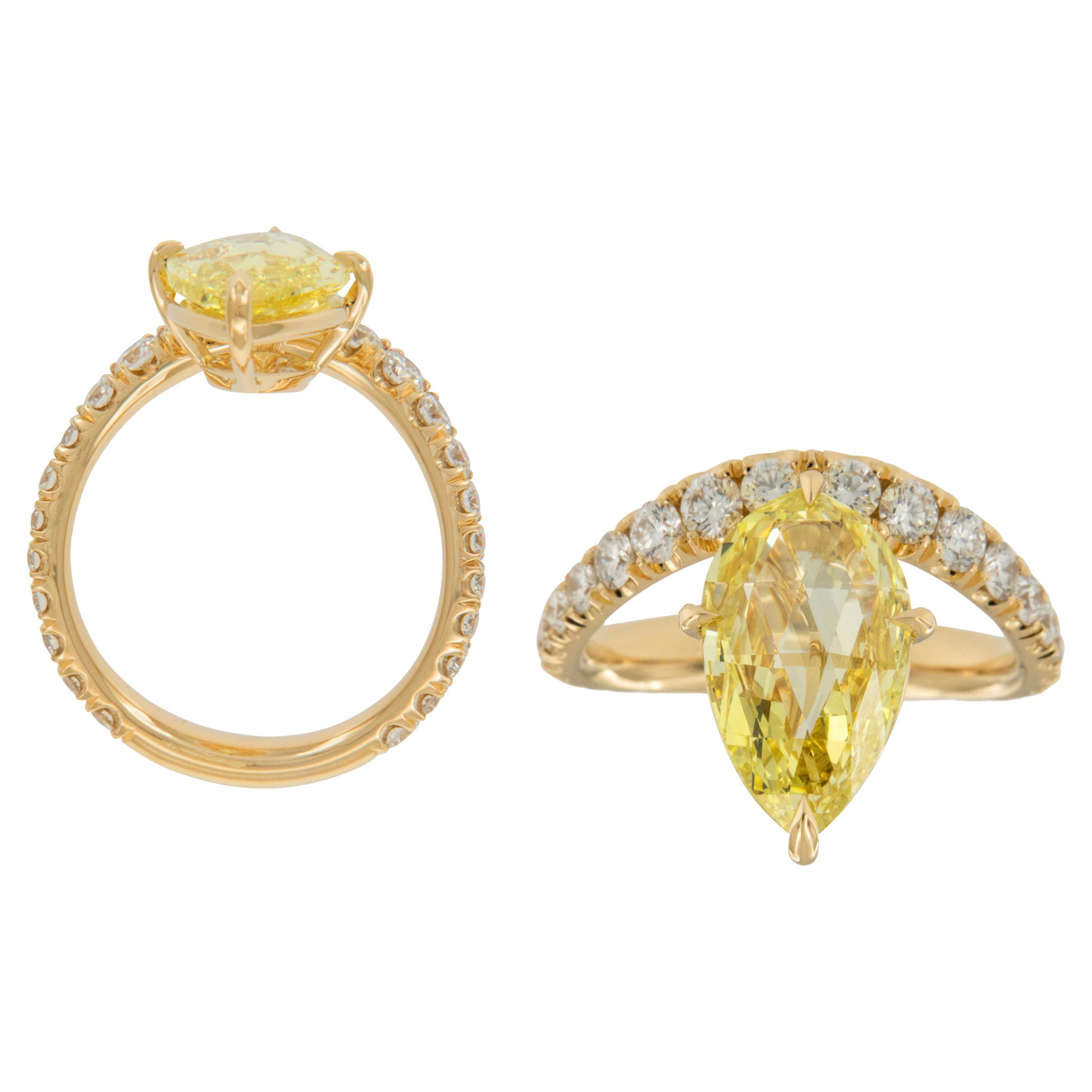 Goshwara Fancy Intense Yellow Diamond Briolette Cut Ring