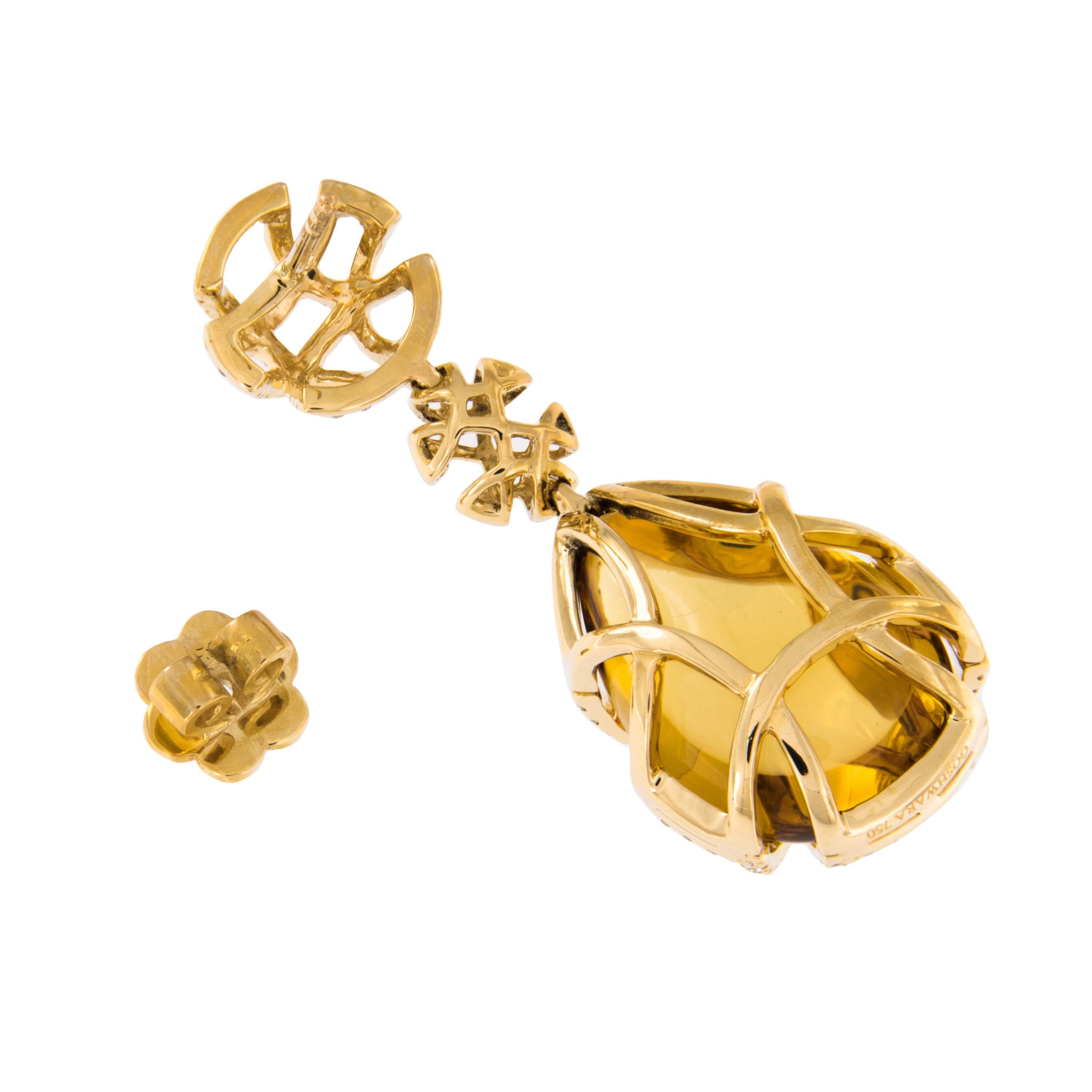 Goshwara Freedom Gold Citrine Diamond Cage Earrings In New Condition In Troy, MI