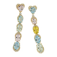 Goshwara G-One 18 Karat Gold Multi Drop Aquamarine and Colored Beryl Earrings