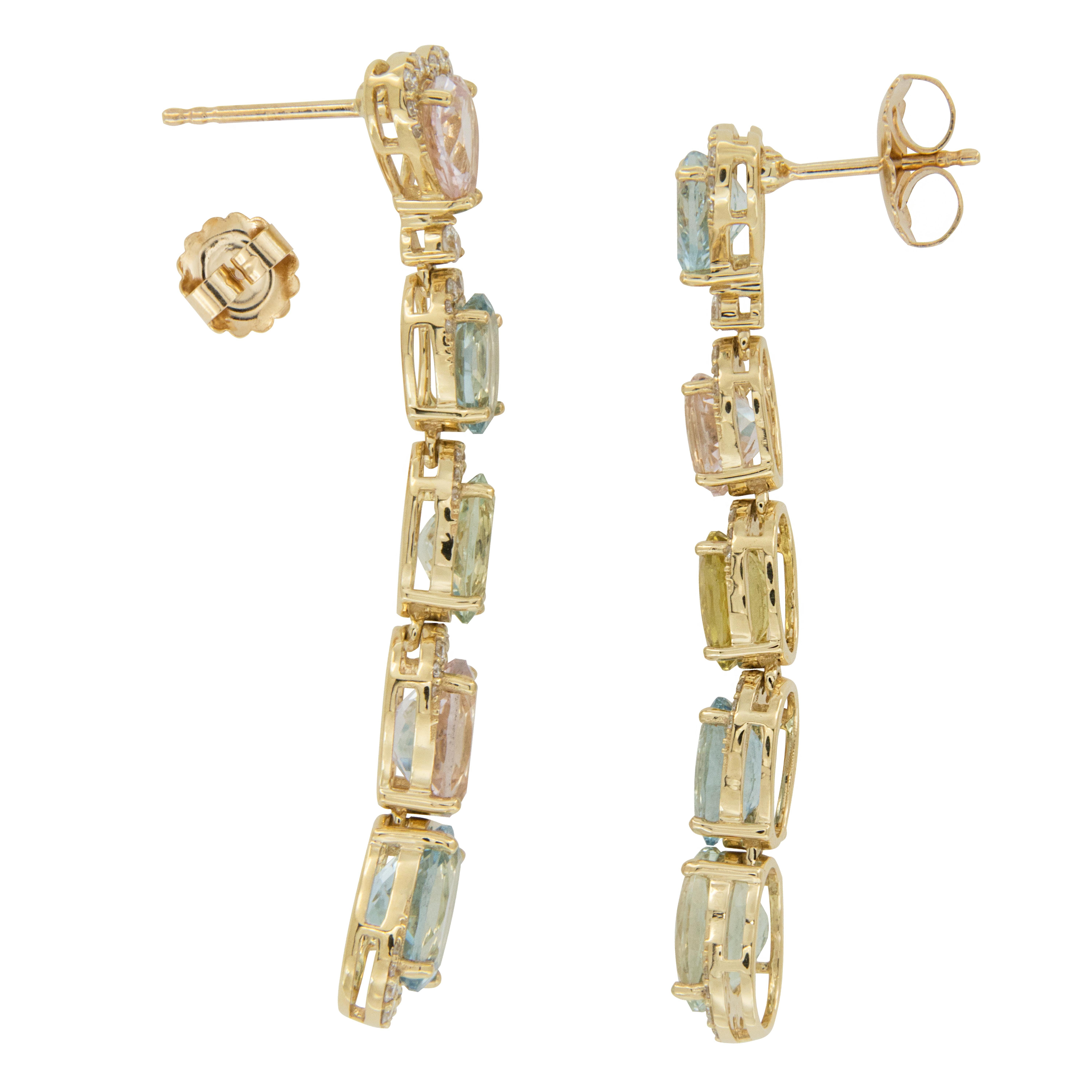 Oval Cut Goshwara G-One 18 Karat Gold Multi Drop Aquamarine and Colored Beryl Earrings