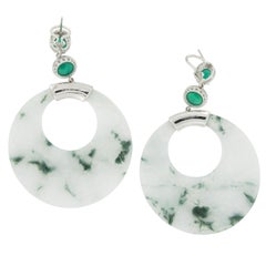 Goshwara G-One 18 Karat White Gold Jade Emerald and Diamond Drop Earrings