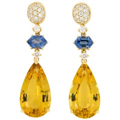 Goshwara G-One 18 Karat Yellow Gold Beryl Sapphire Diamond Dangle Earrings