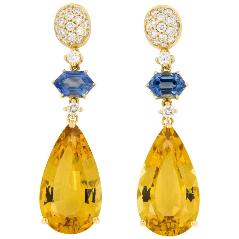 Goshwara G-One 18 Karat Yellow Gold Beryl Sapphire Diamond Dangle ...