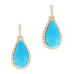 Goshwara “G-One” Turquoise Diamond Drop Earrings, 18 Karat Yellow Gold
