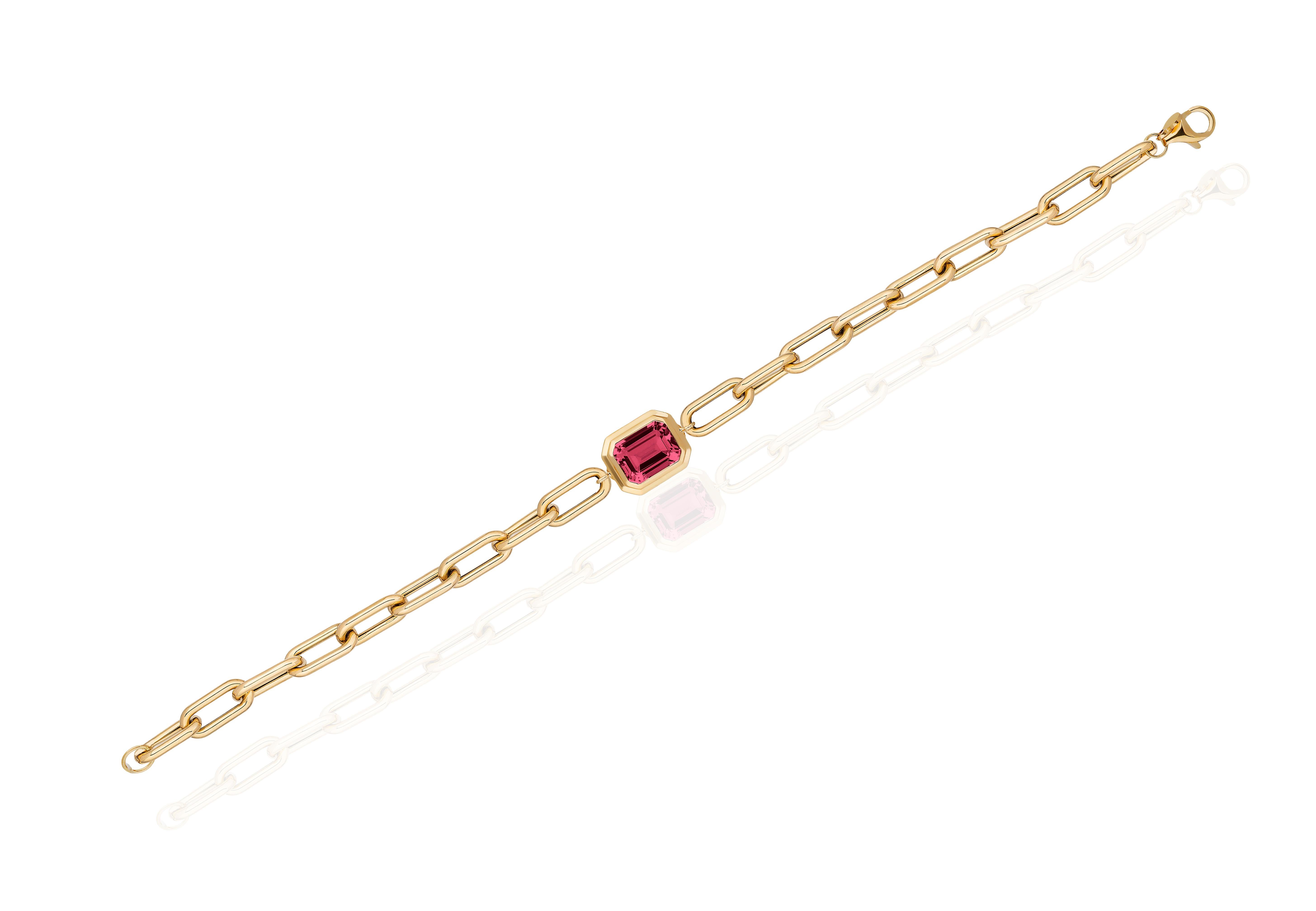Garnet Emerald Cut Bezel Set Bracelet in 18K Yellow Gold, from 'Manhattan' Collection. Minimalist lines yet bold structures are what our Manhattan Collection is all about. Our pieces represent the famous skyline and cityscapes of New York City which