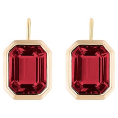 Goshwara Garnet Emerald Cut Bezel Set on Wire Earrings