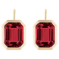 Goshwara Garnet Emerald Cut Bezel Set on Wire Earrings 