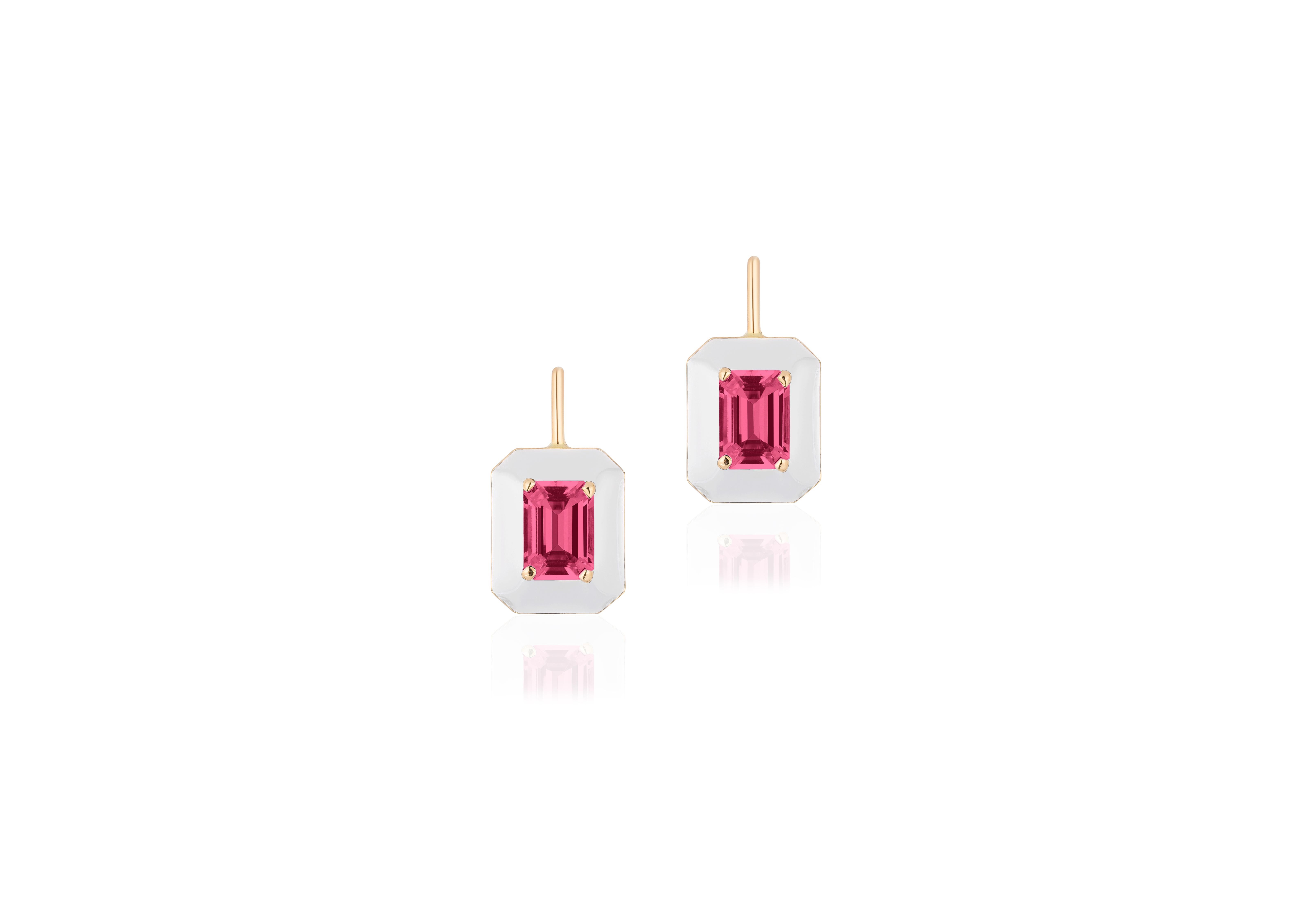 Goshwara Garnet Emerald Cut with White Enamel Earrings In New Condition For Sale In New York, NY