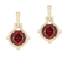 Goshwara Garnet Faceted Round with Diamonds Earrings 