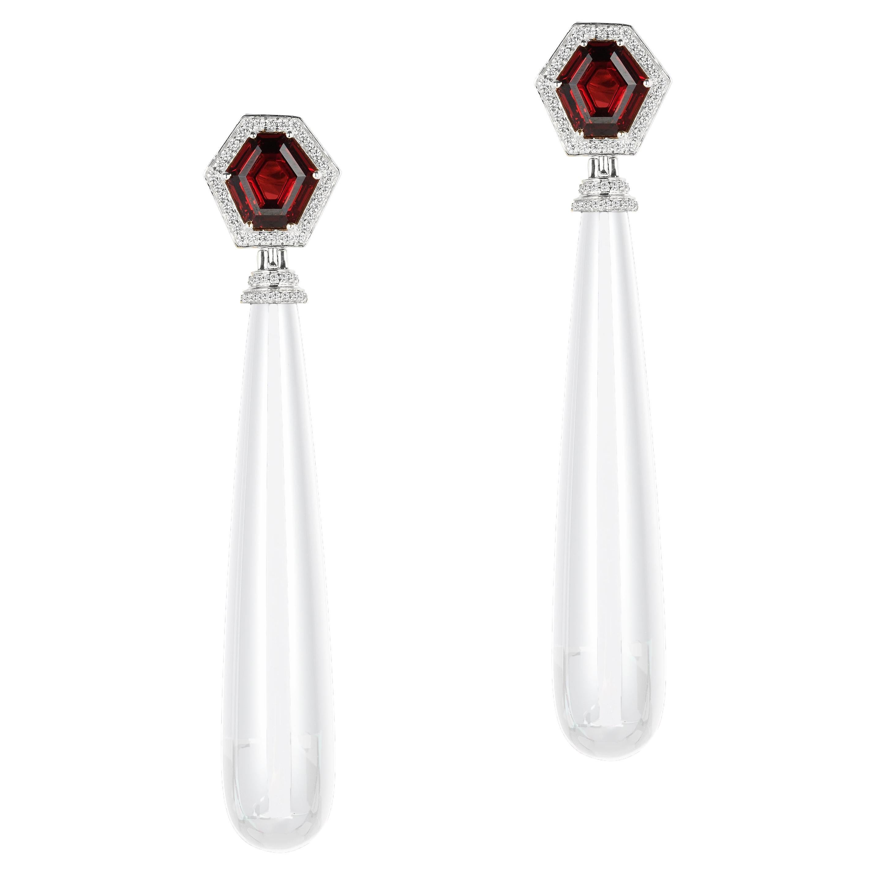 Goshwara Garnet & White Agate Drop with Diamonds Earrings For Sale