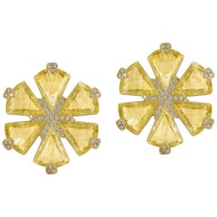 Goshwara Golden Rutilated Fancy Trillion Flower Diamond Earrings