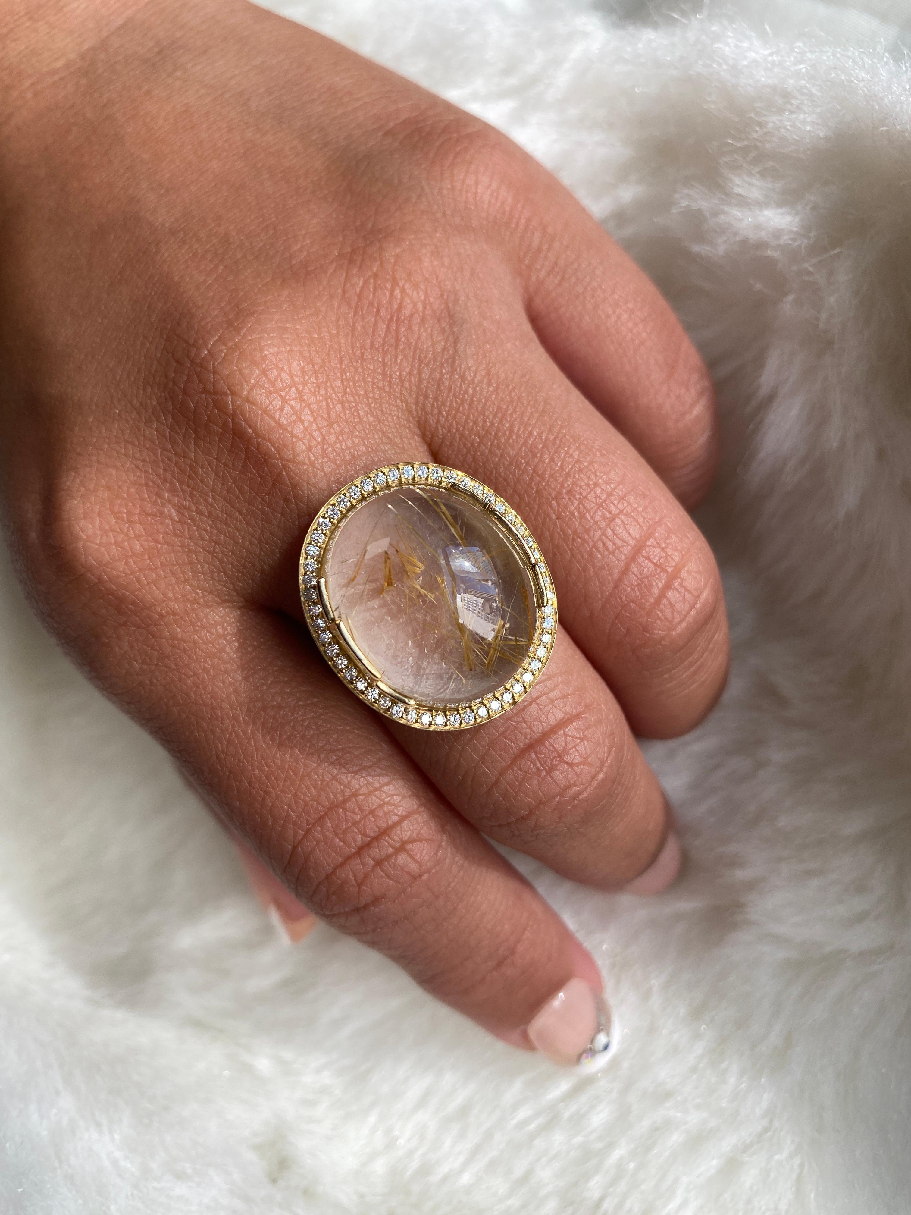 Ring aus Gold mit ovalem Rutil-Cabochon und Diamanten vonshwara 4