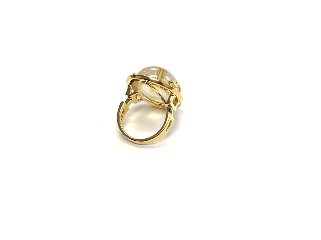 Goldener ovaler Cabochon-Ring aus 18 Karat Gelbgold mit Diamanten, aus der Kollektion Rock 'N Roll
