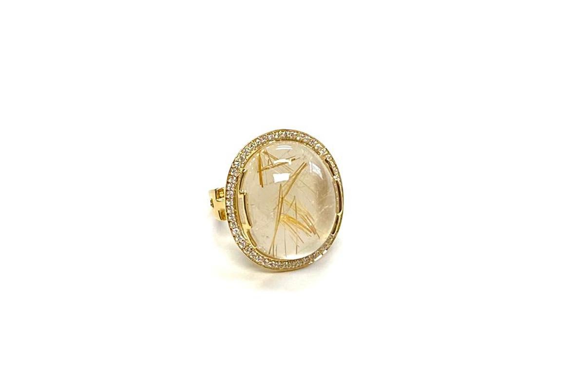 Goshwara Golden Rutilated Oval Cabochon with Diamonds Ring For Sale at ...
