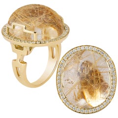 Goshwara Golden Rutilated Oval Cabochon with Diamonds Ring