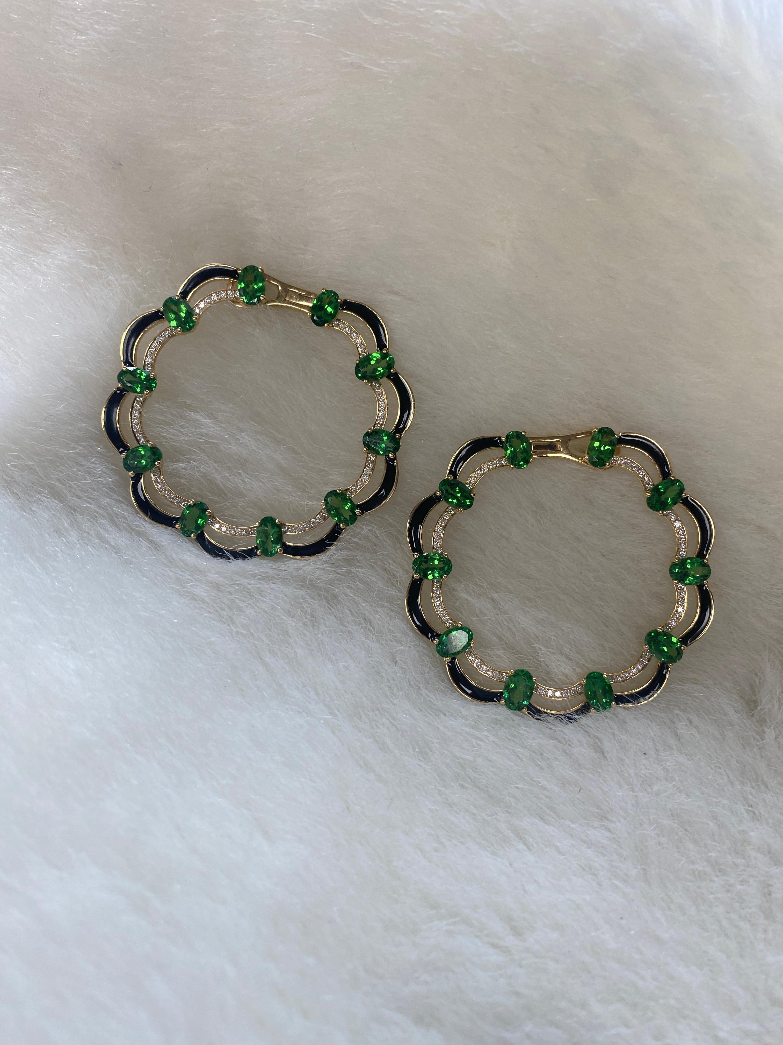 Contemporary Goshwara Green Tsavorite with Diamonds Earrings  For Sale