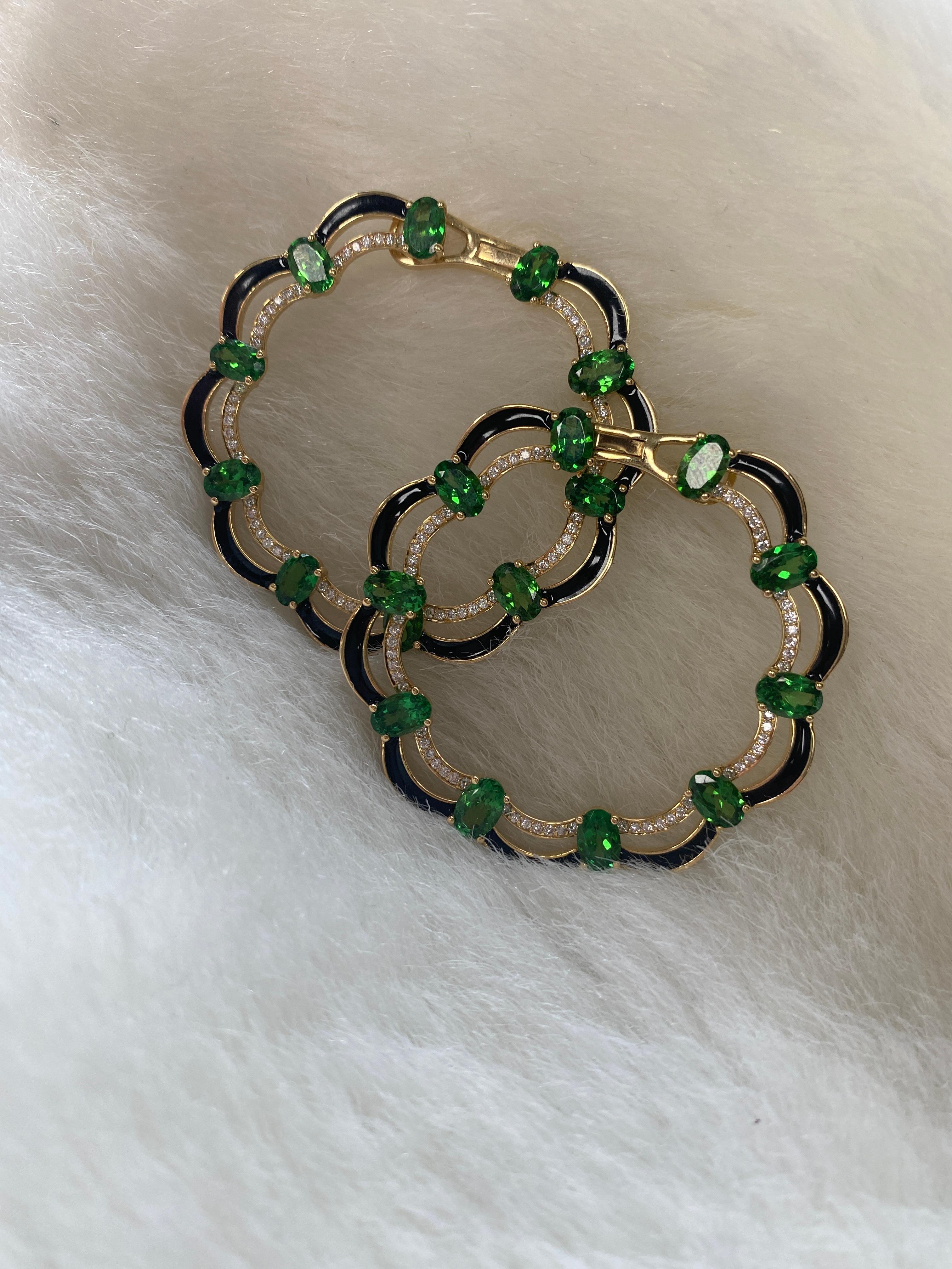 Oval Cut Goshwara Green Tsavorite with Diamonds Earrings  For Sale