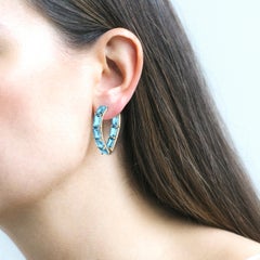 Goshwara Heart Shape Blue Topaz Hoop Earrings