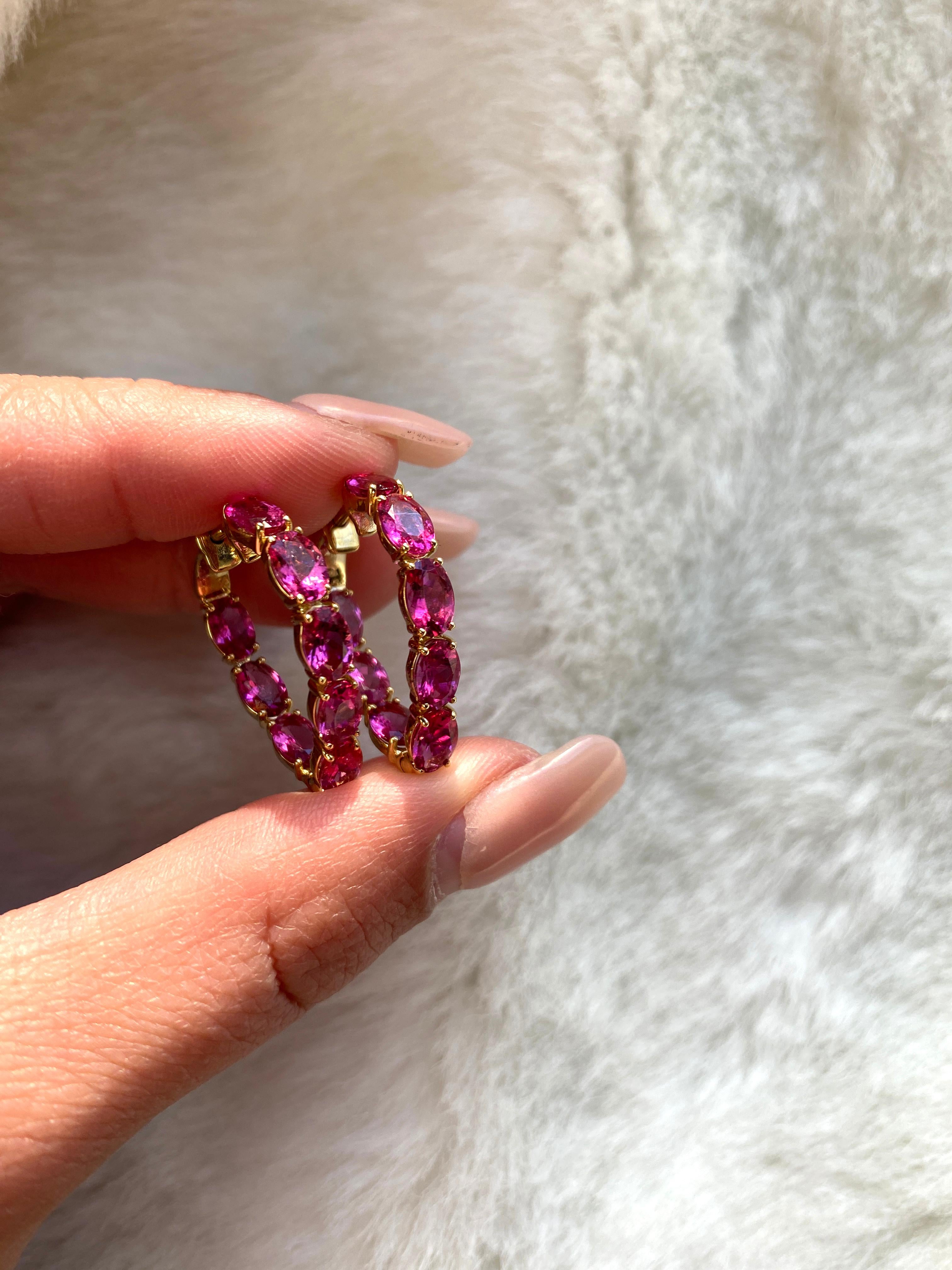 Stunning Heart Shape Rubelite Hoop Earrings in 18K Yellow Gold, from 'G-One' Collection. These earrings are the perfect gift for a special occasion. Unique in its class. They will make you dazzle even more.

* Gemstone size:  6 x 4 mm
* Gemstone: