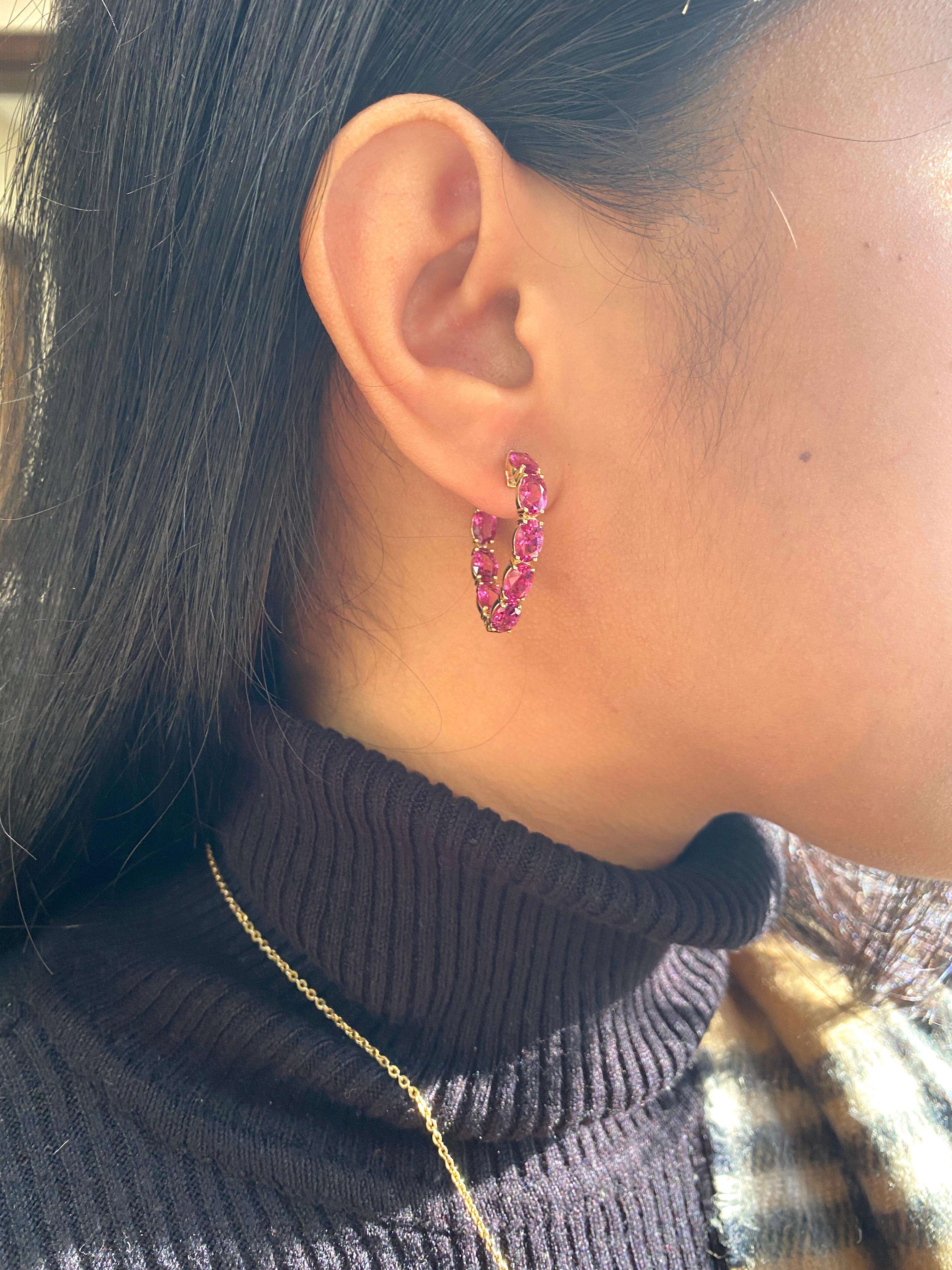 Goshwara Heart Shape Rubelite Hoop Earrings 3
