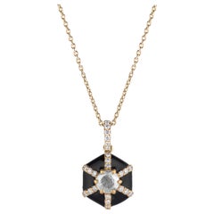 Goshwara Hexagon Black Enamel with Diamonds Pendant