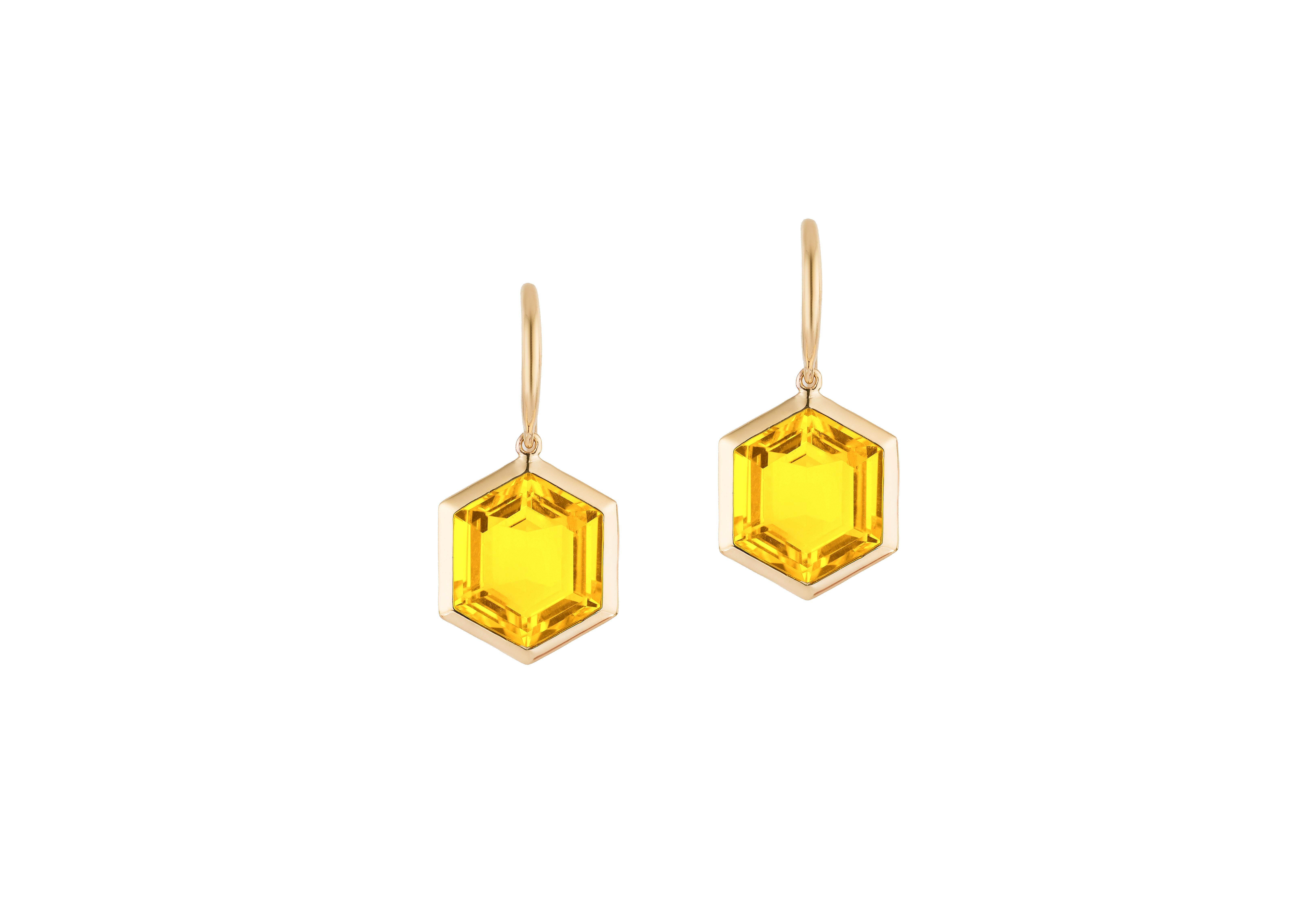 Hexagon Cut Goshwara Hexagon Citrine on Wire Earrings For Sale