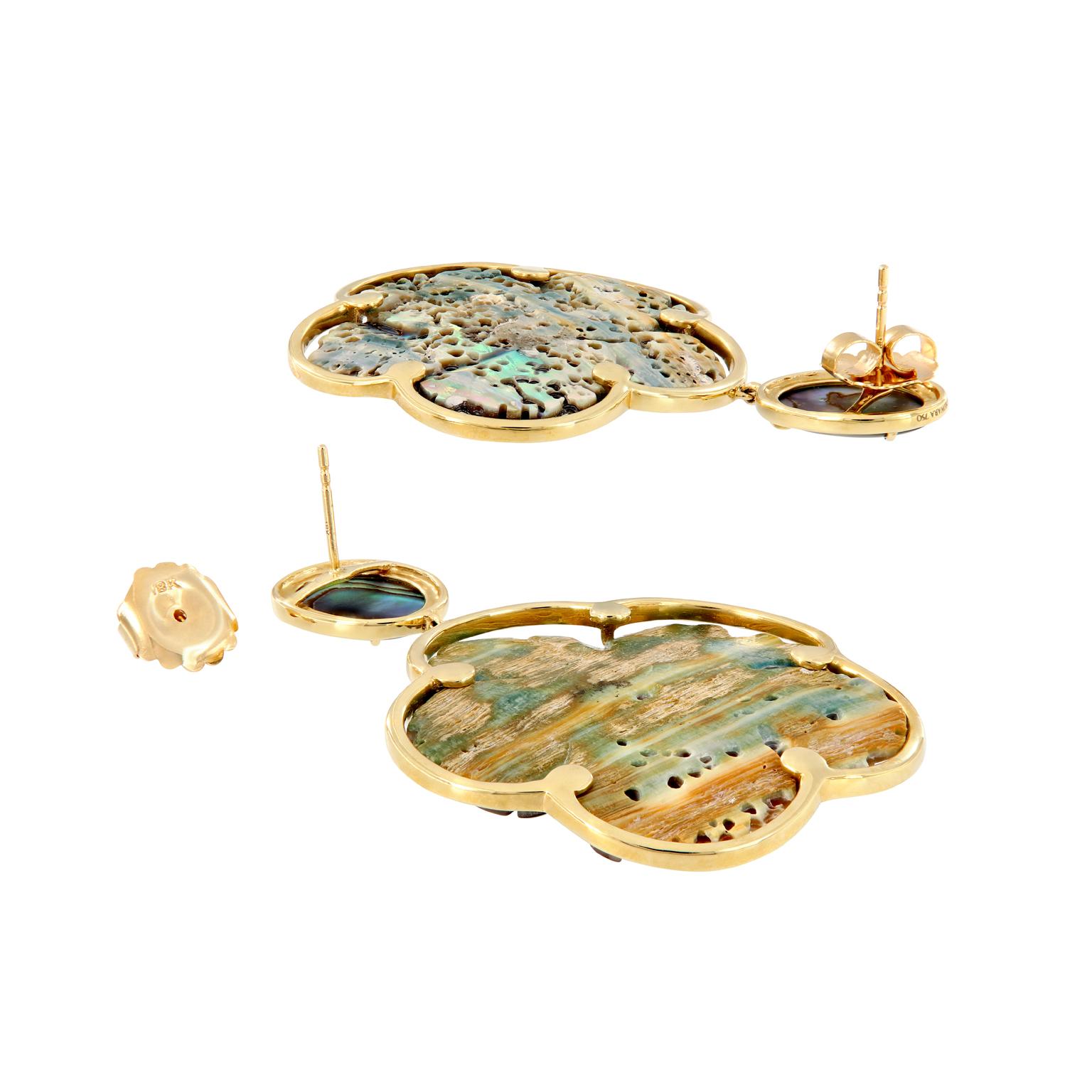 Women's Goshwara “Innate” Carved Abalone Yellow Gold Earrings