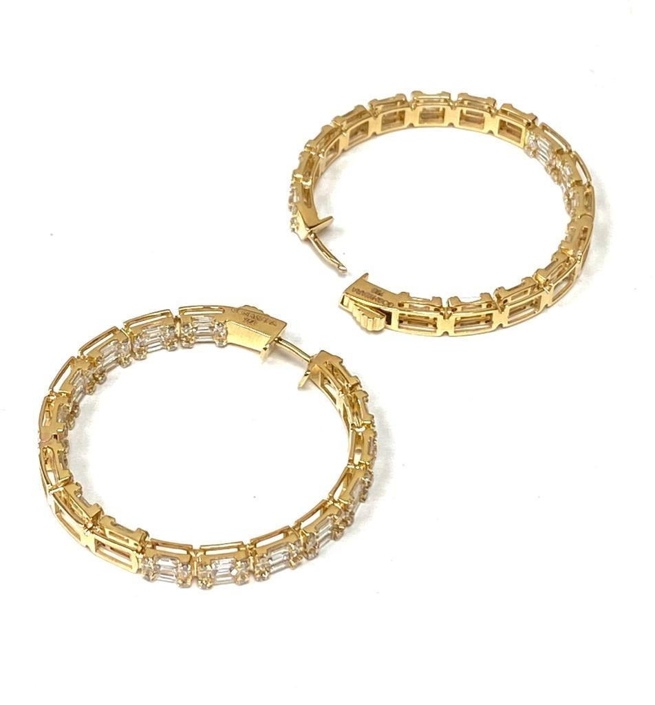 Contemporary Goshwara Inside-Outside Baguette and Princess Diamond Hoop Earring For Sale