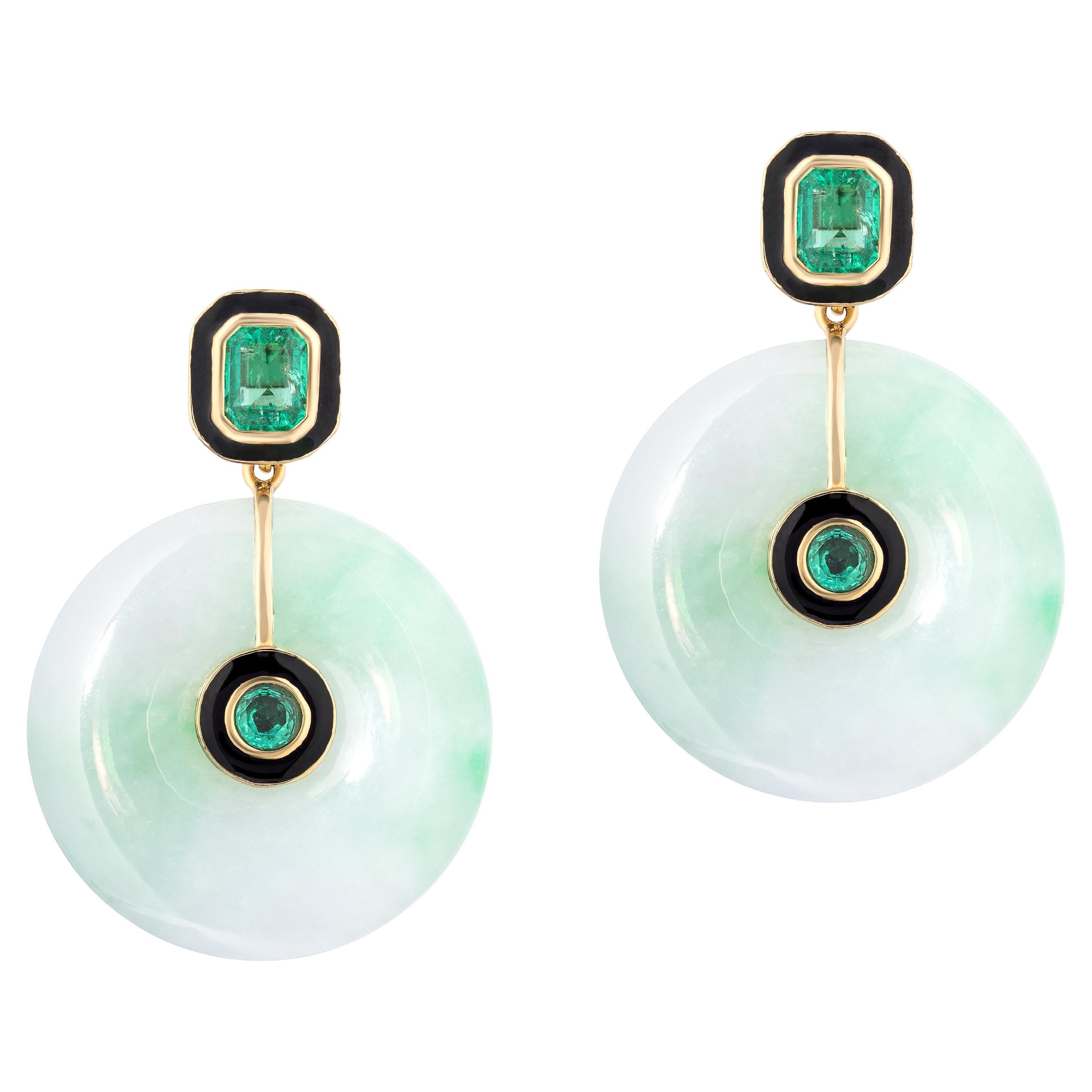 Goshwara Jade Donut Emerald & Enamel Earrings For Sale
