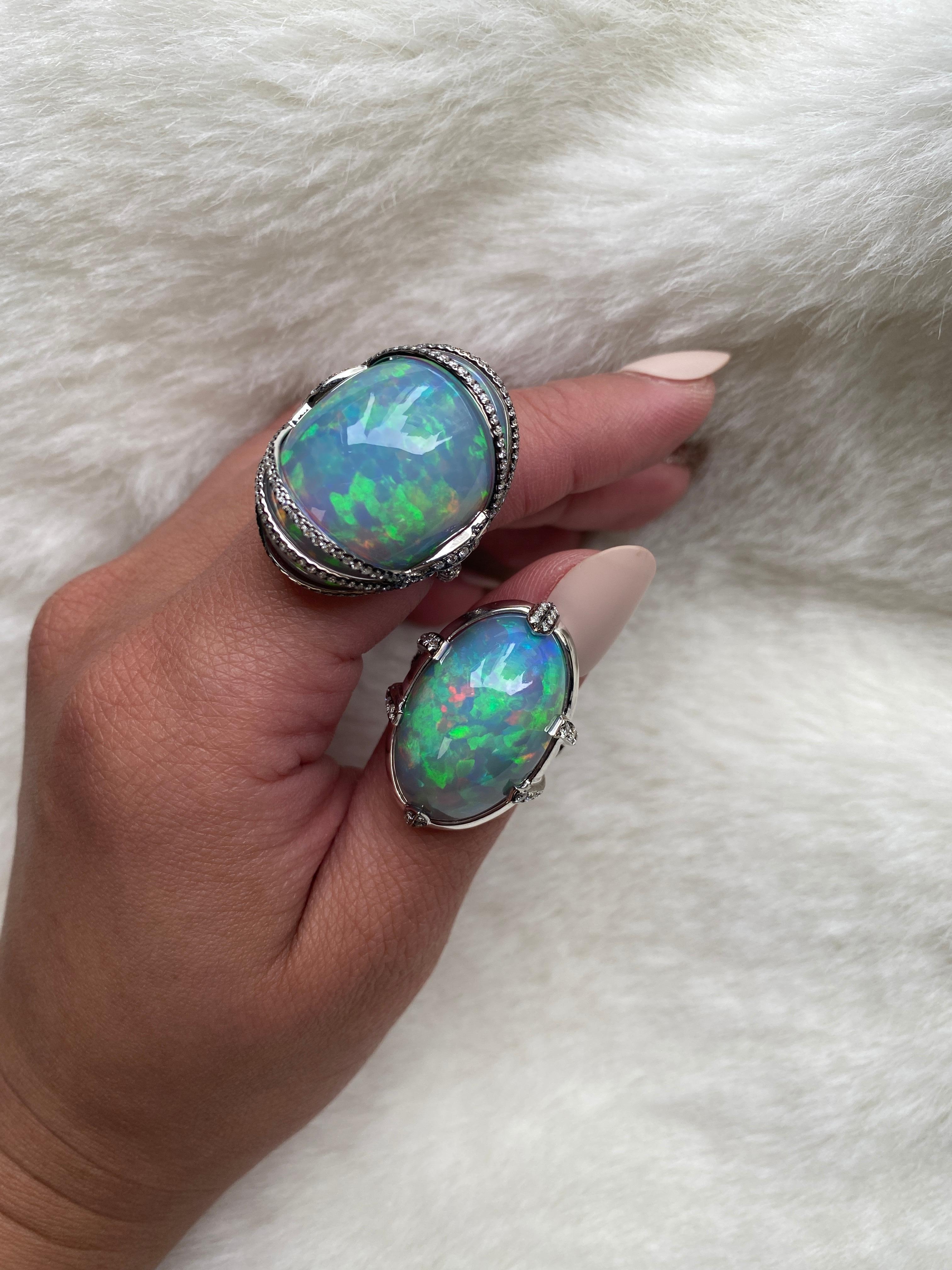 Großer schwarzer Opal-Cabochon-Diamantring vonshwara Damen