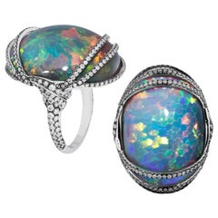 Goshwara Large Black Opal Cabochon Diamond with Light Black Rhodium Ring