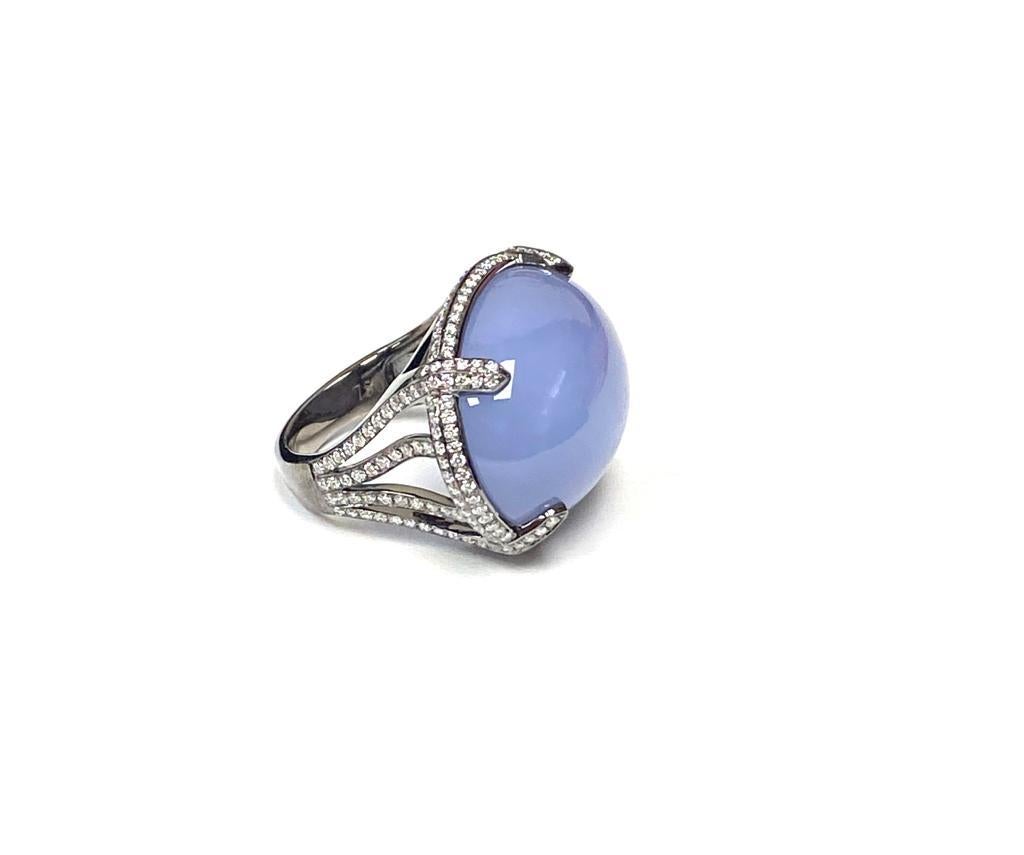 Large Blue Chalcedony Cabochon and Diamond Ring, in 18K White Gold & Black Rhodium, from ‘Limited-Edition’. These limited edition items are just that! Limited! 

Feel the exclusiveness in every piece from this collection and Feel the love in these