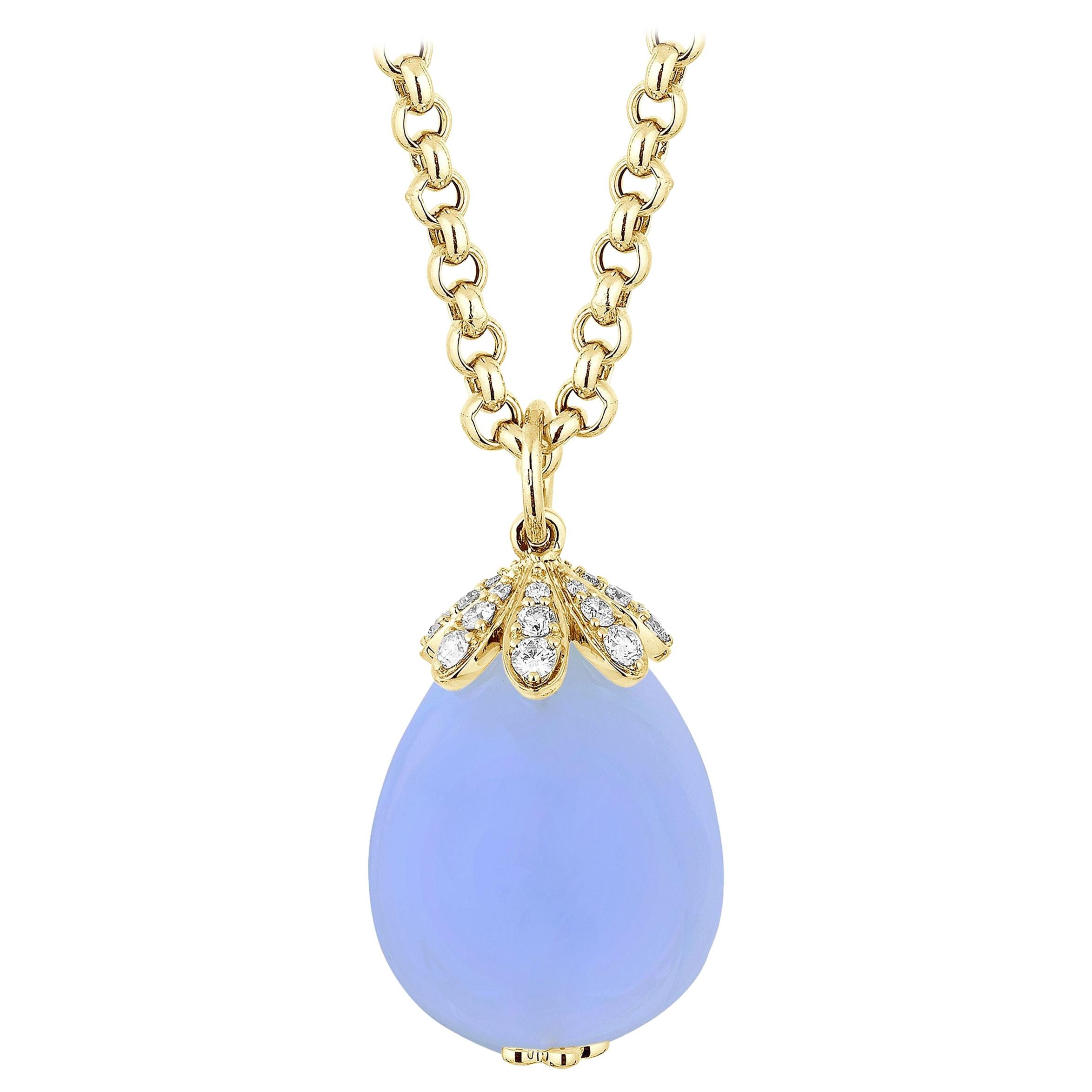 Goshwara Blue Chalcedony Drop And Diamond Pendant For Sale