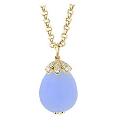 Goshwara Blue Chalcedony Drop And Diamond Pendant