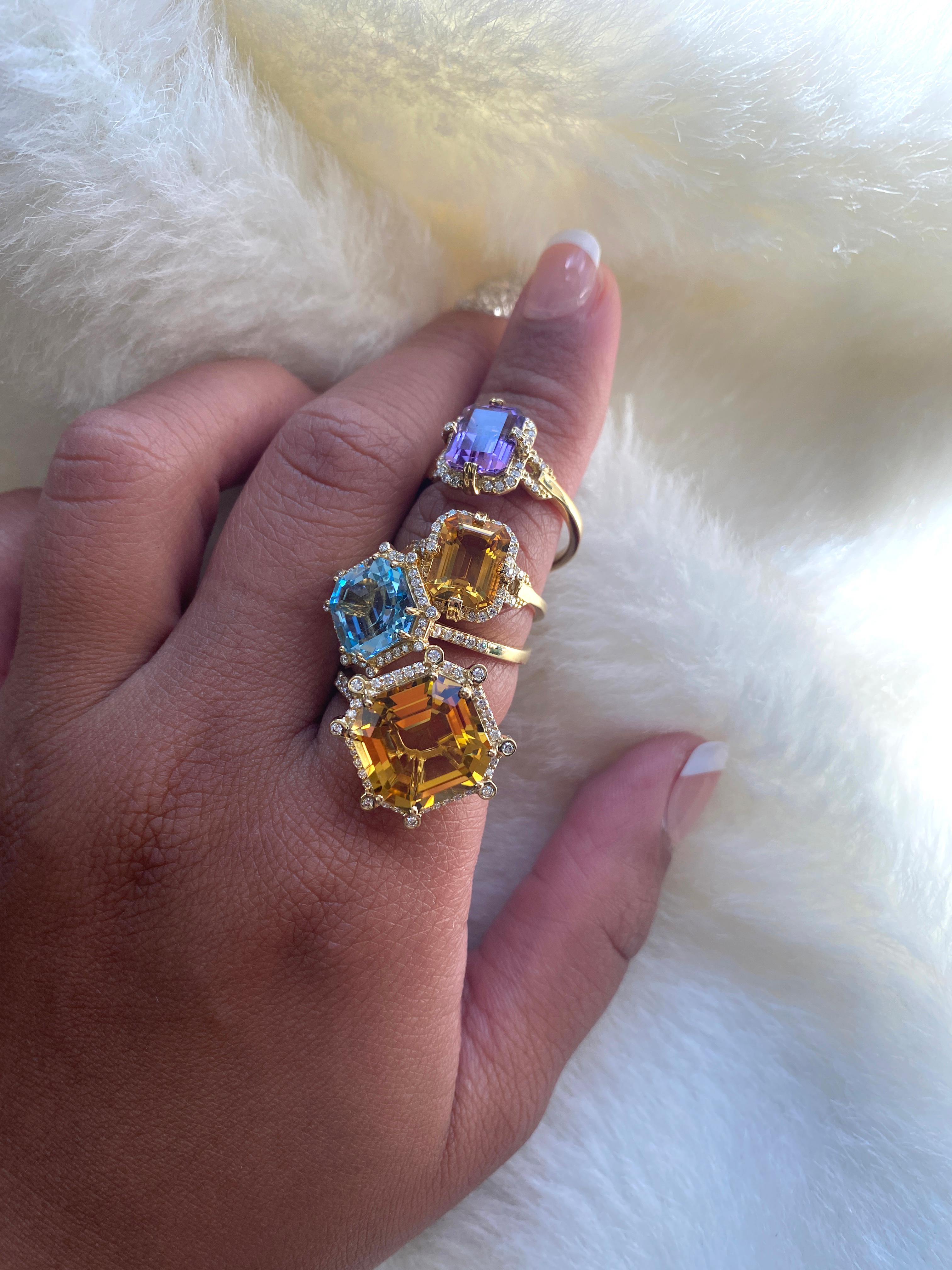 Goshwara Large Citrine Octagon and Diamond Ring In New Condition For Sale In New York, NY