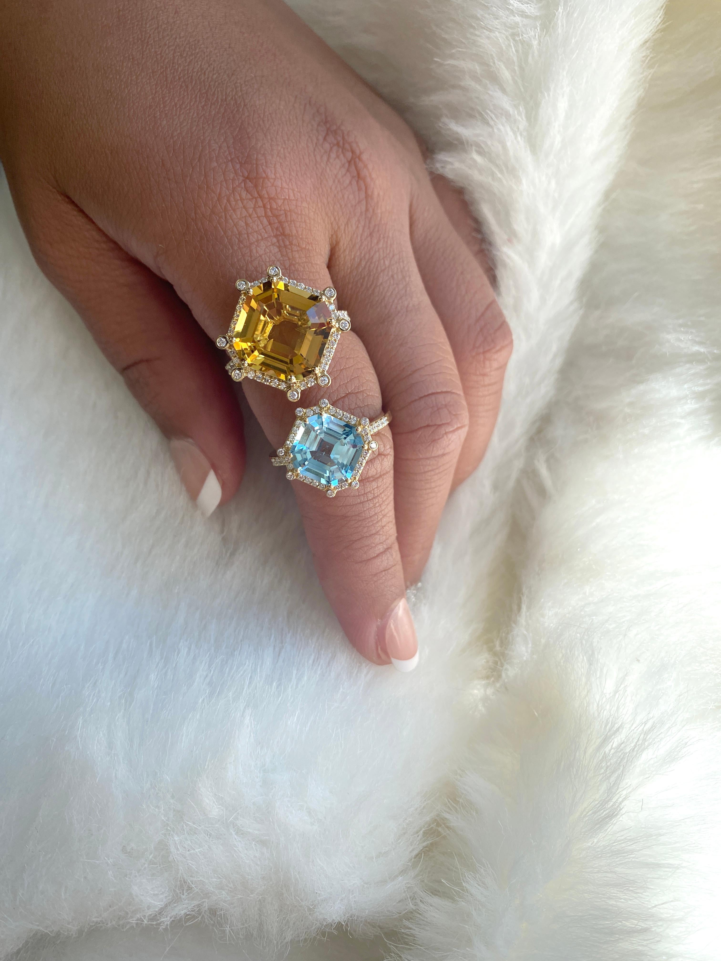 Goshwara Large Citrine Octagon and Diamond Ring In New Condition In New York, NY