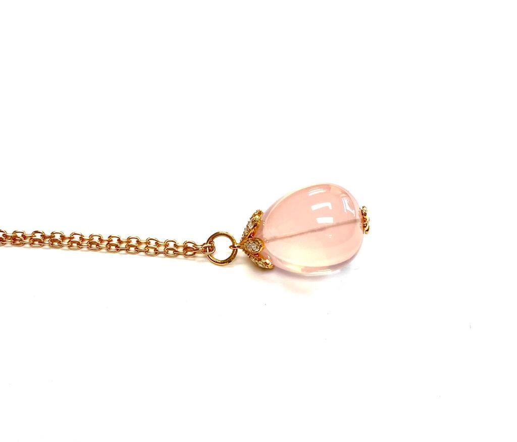 Goshwara Large Drop Rose Quartz and Diamond Pendant In New Condition For Sale In New York, NY