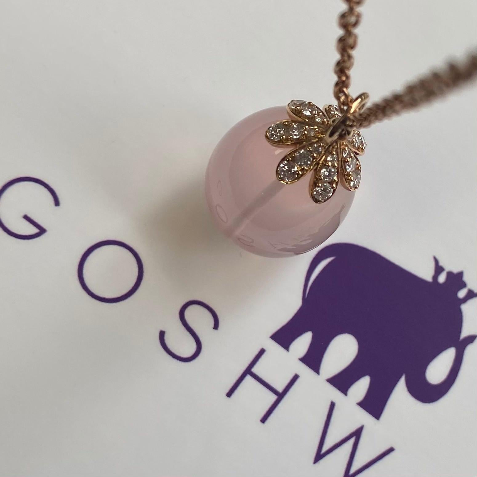 Goshwara Large Drop Rose Quartz and Diamond Pendant For Sale 2
