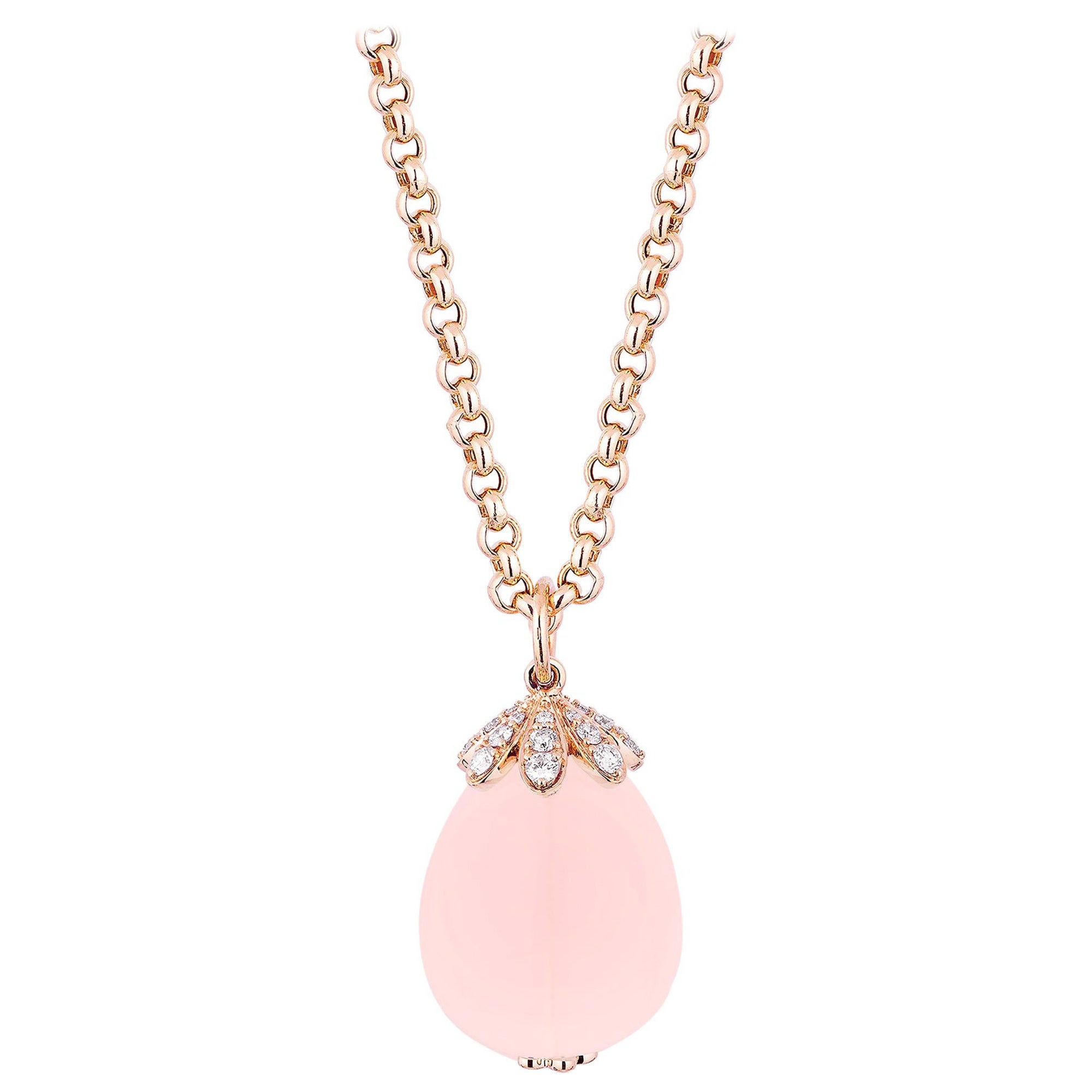 Ciondolo Goshwara a goccia larga in quarzo rosa e diamanti