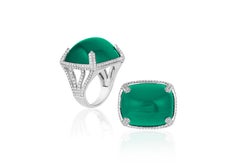 Goshwara Large Emerald Sugarloaf Cabochon with Diamonds Ring