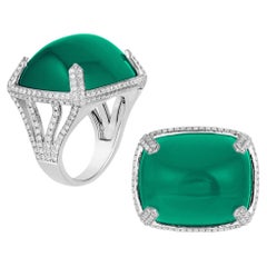 Goshwara Large Emerald Sugarloaf Cabochon with Diamonds Ring