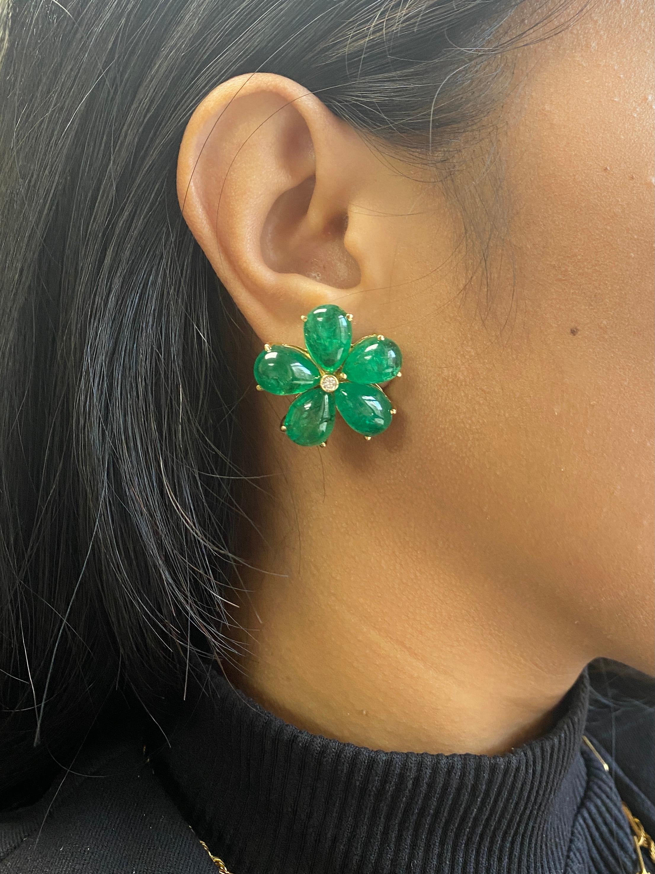 Large Pear Shape Cluster Emerald Stud Earrings with Diamonds in 18K Yellow Gold, from ‘G-One' Collection. This is a wonderful piece to have in your personal collection. If you love emeralds and diamonds, don’t wait longer, this is the one!

*