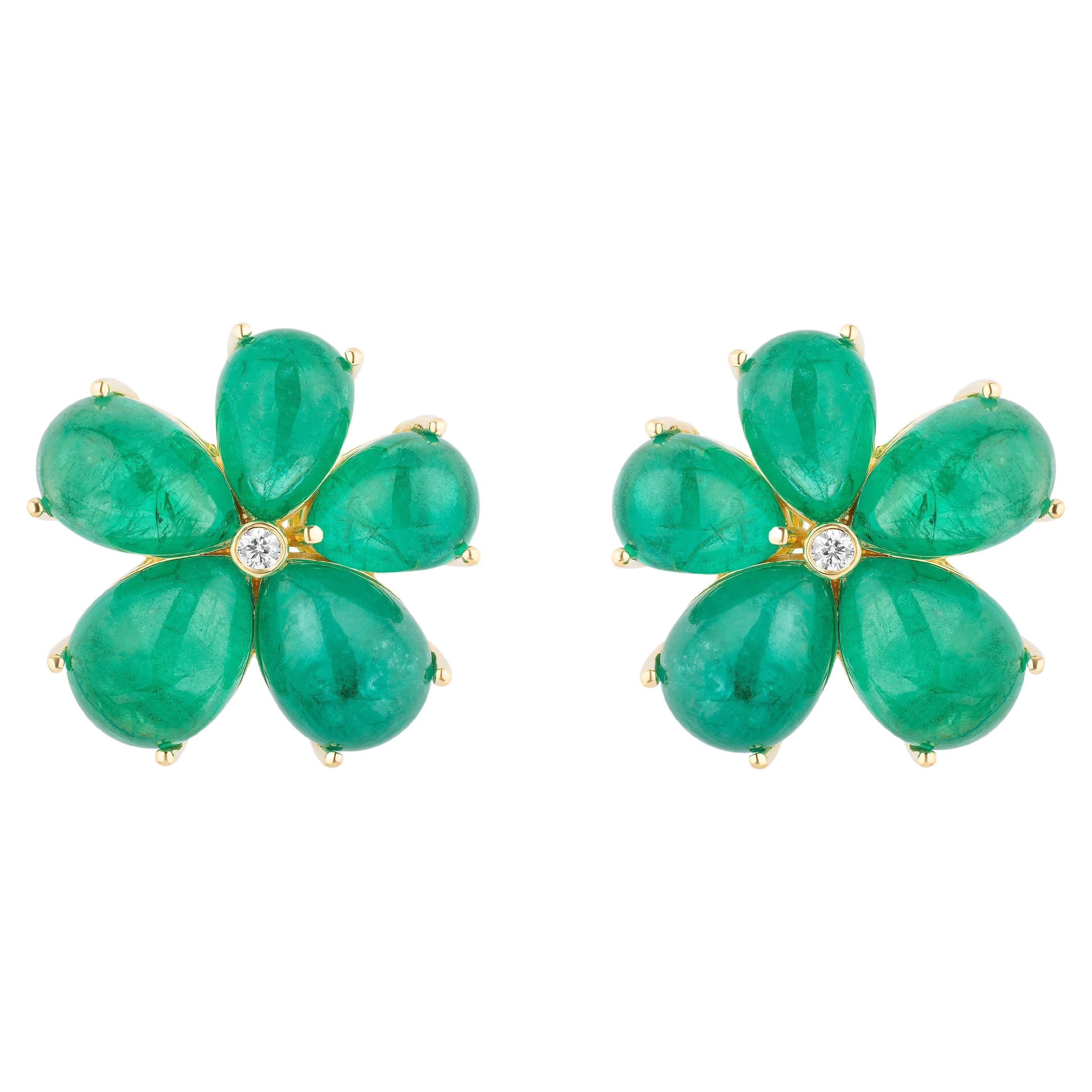 Goshwara Large Pear Shape Cluster Emerald Stud with Diamonds Earrings For Sale