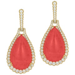 Goshwara Large Pear Shape Rhodonite and Diamond Earrings