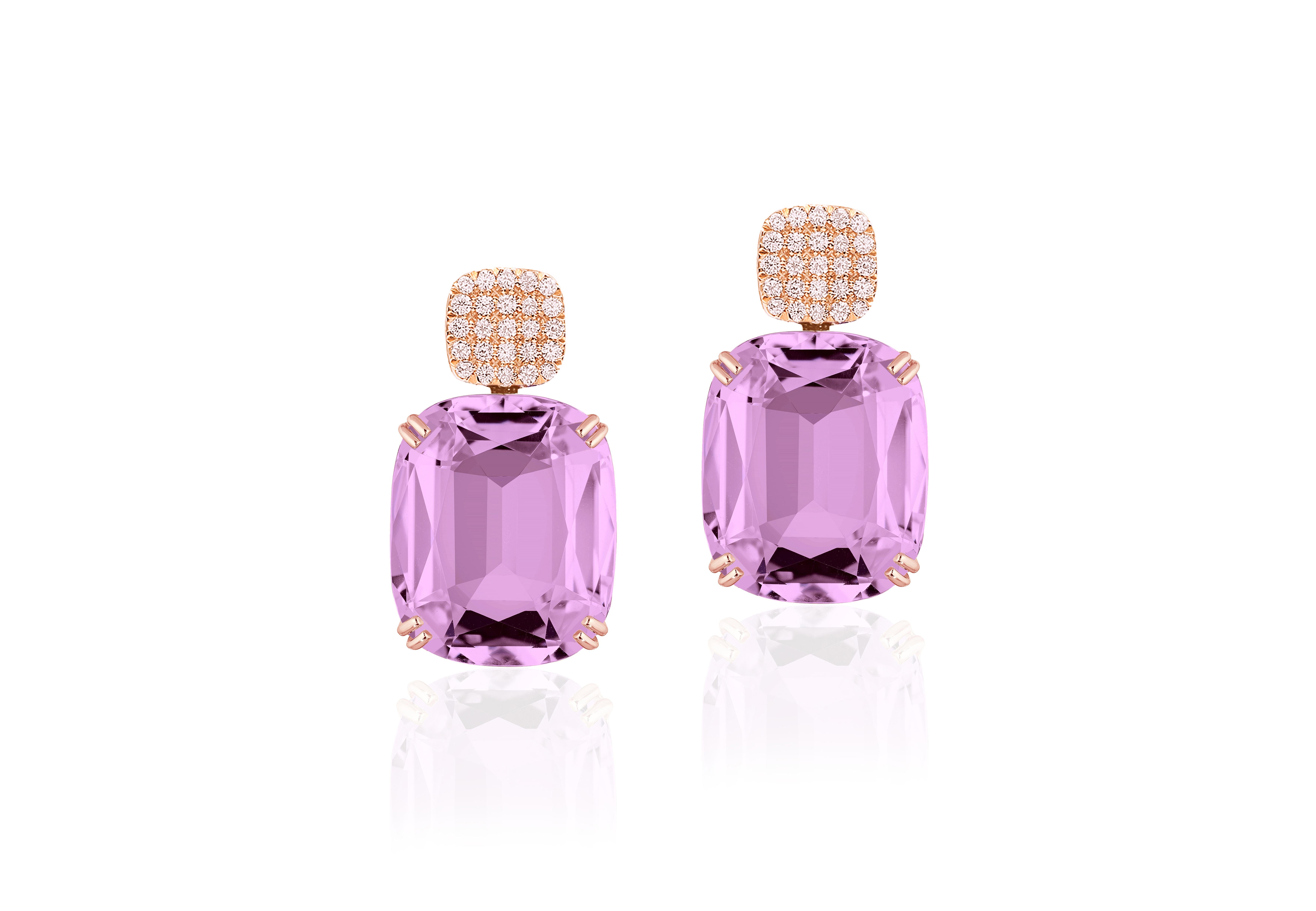 Introducing the stunning lavender amethyst Cushion & Diamonds Earrings from our popular 'Gossip' Collection. 
The focal point of these earrings is the mesmerizing lavender amethyst cushion-cut gemstone. The cushion-cut shape adds a touch of vintage