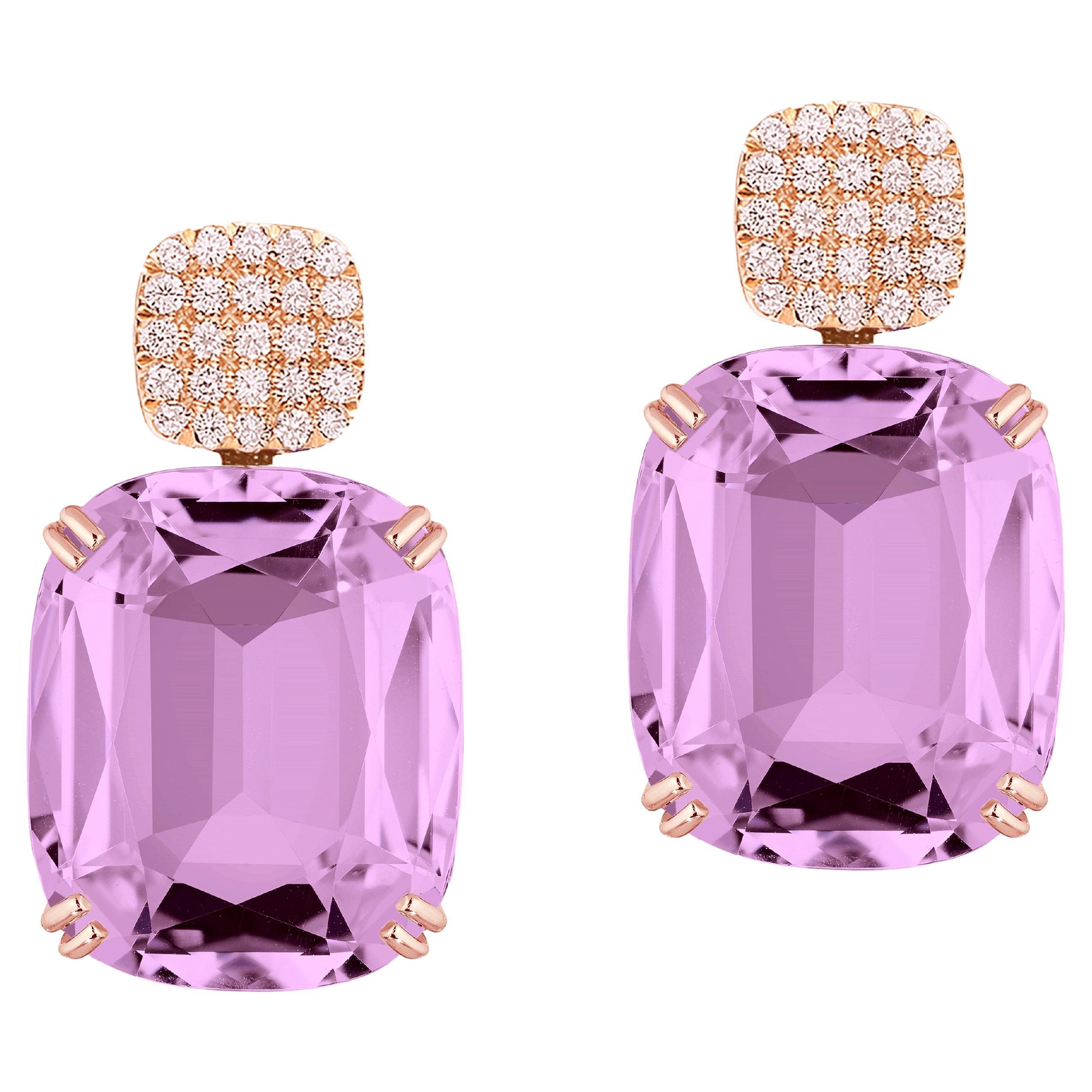 Goshwara Lavender Amethyst Cushion & Diamonds Earrings