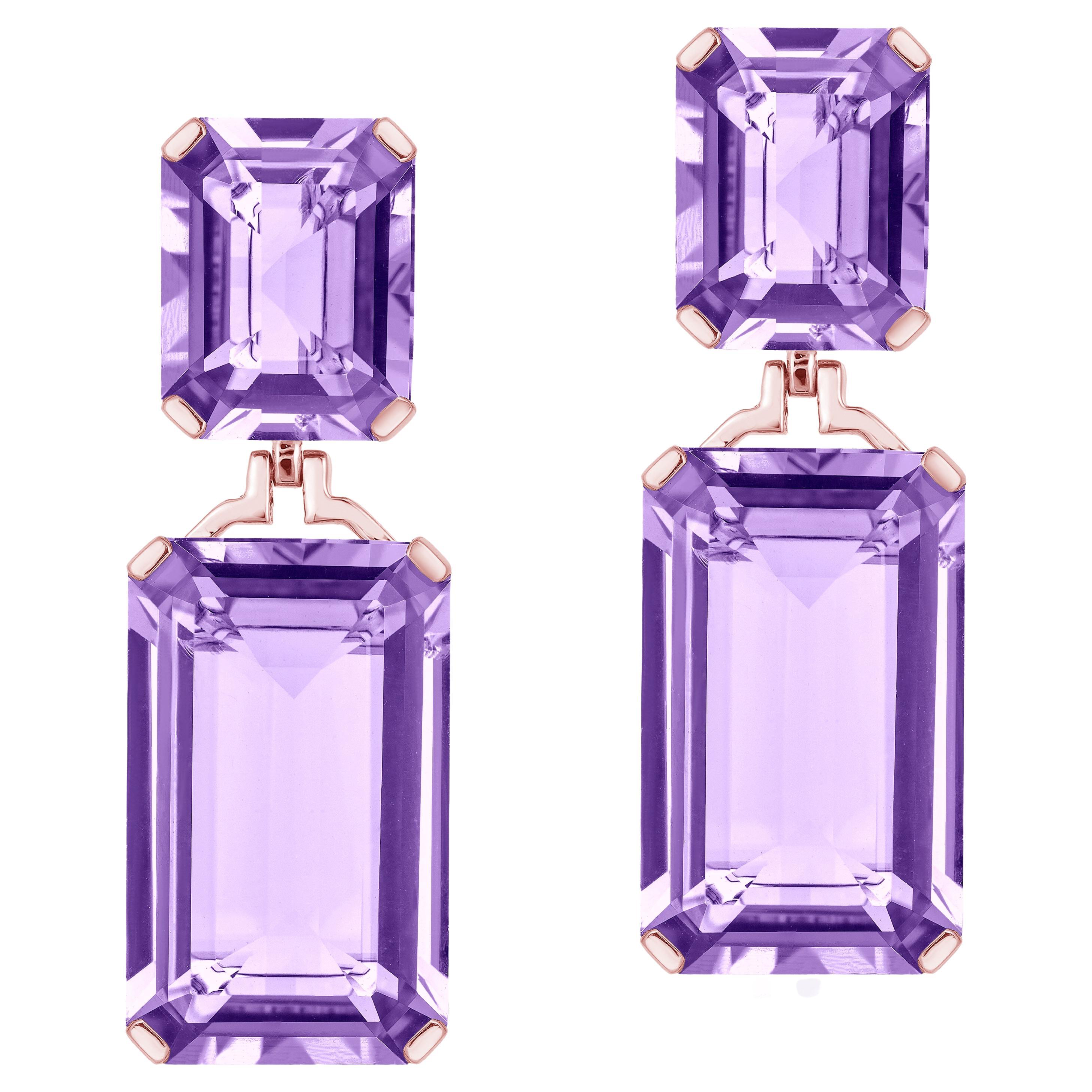 Ohrringe aus lavendelfarbenem Amethyst mit doppeltem Smaragdschliff von Goshwara