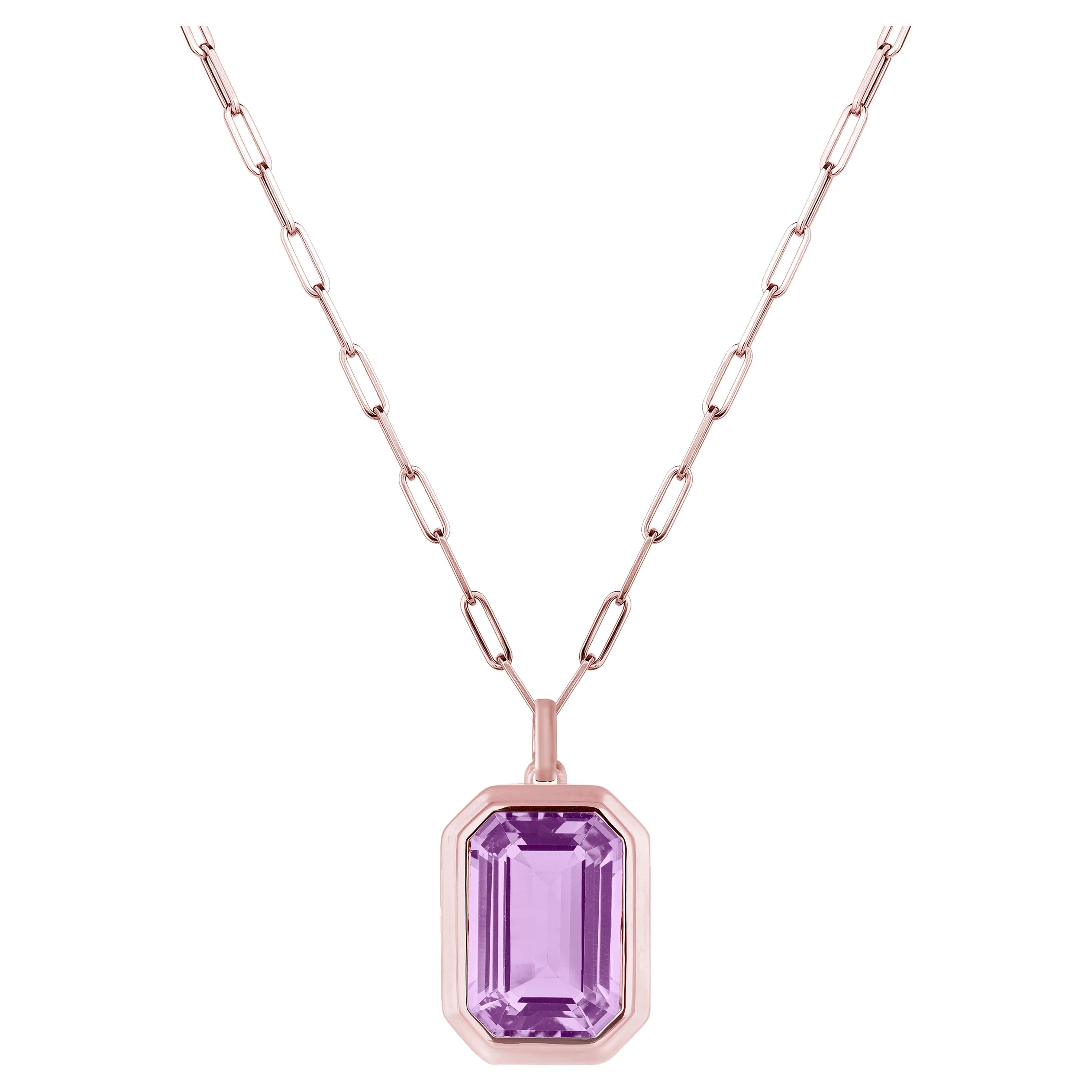 Goshwara Lavender Amethyst Emerald Cut Bezel Set Pendant For Sale