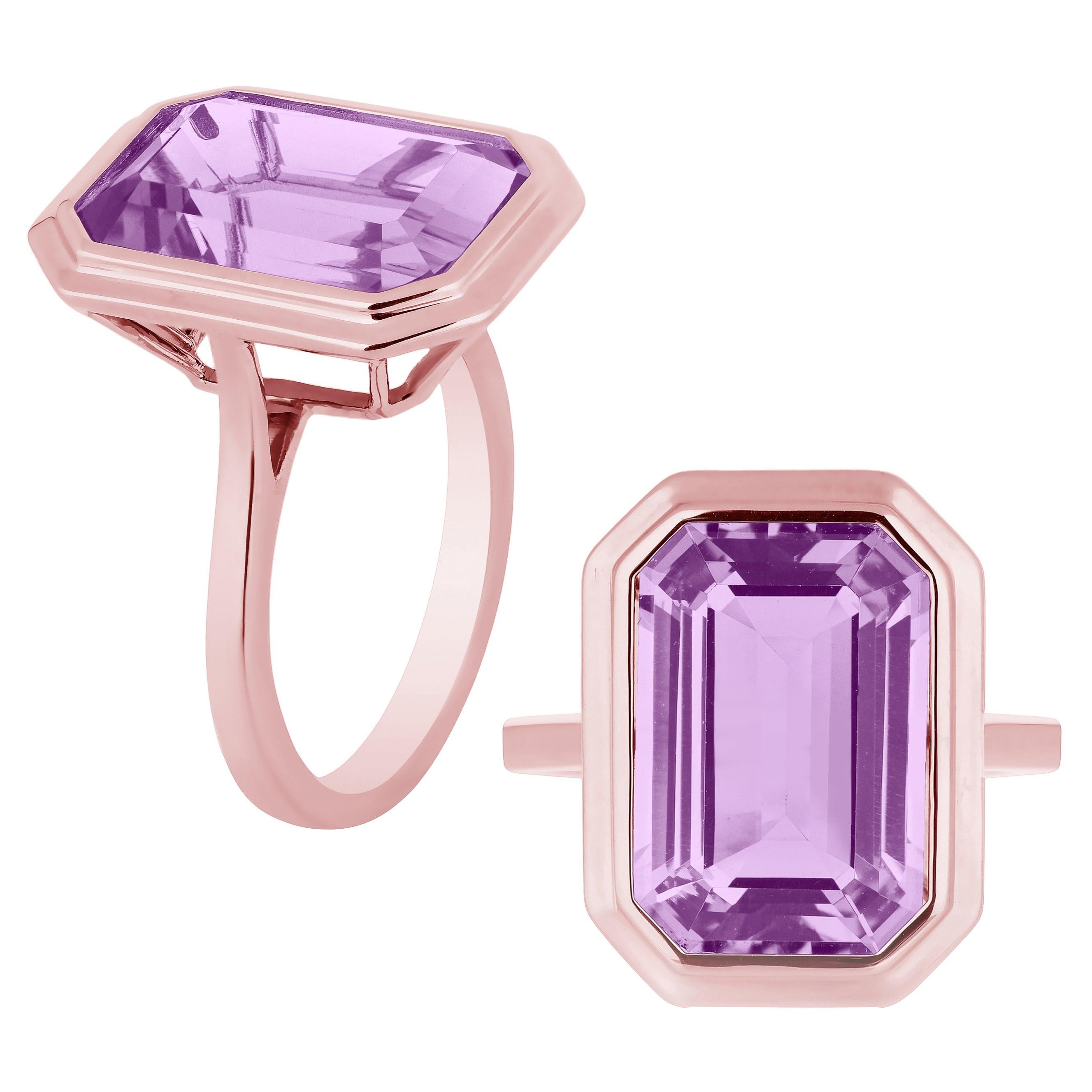 Goshwara Lavender Amethyst Emerald Cut Bezel Set Ring